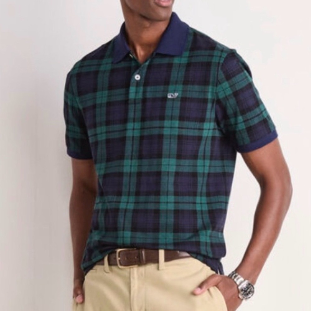 Vineyard Vines men's Blackwatch plaid stretch pique polo shirt XL